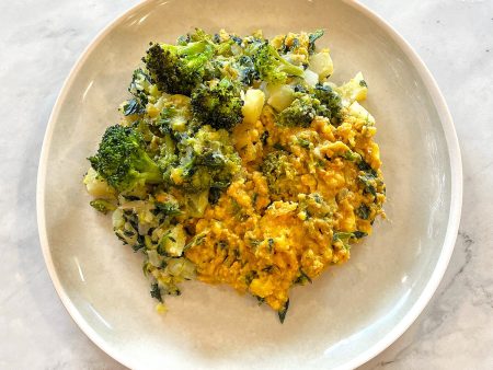 Egg & Potato Scramble with Pork, Broccoli & Cheddar Cheese Sauce For Discount