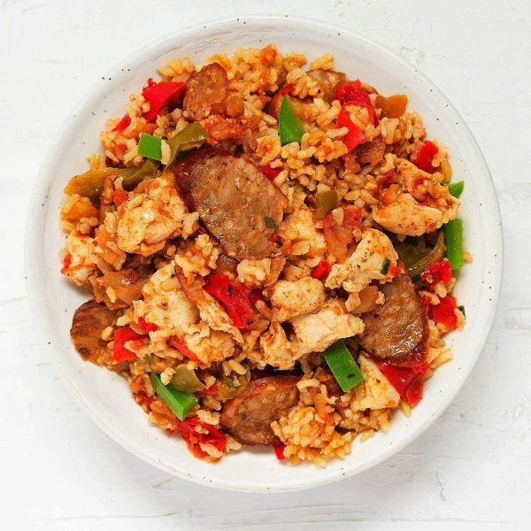 Tomato-Braised Chicken & Sausage with Brown Rice & Bell Peppers Online Sale