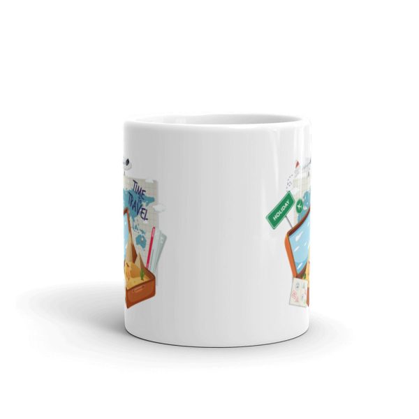 Vintage Time to Travel  White glossy mug For Sale