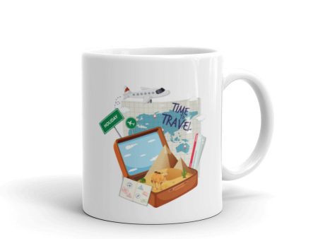 Vintage Time to Travel  White glossy mug For Sale